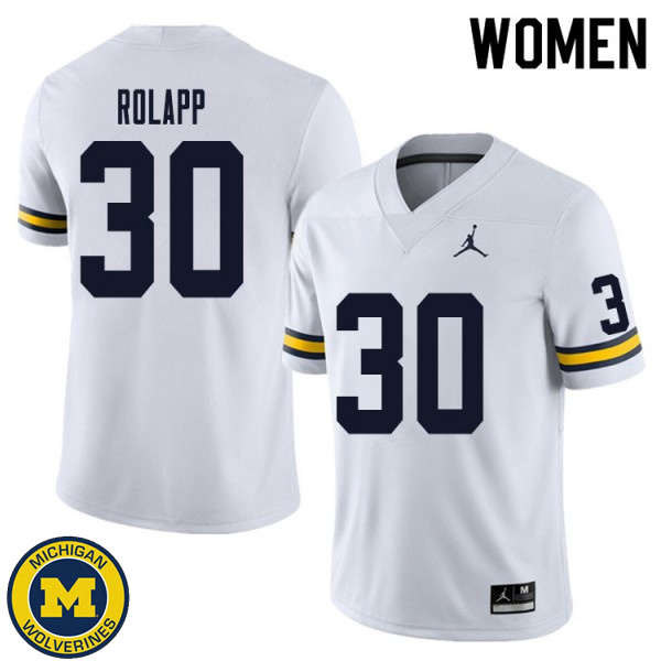 Women's Michigan Wolverines #30 Will Rolapp White Replica Stitch Jersey